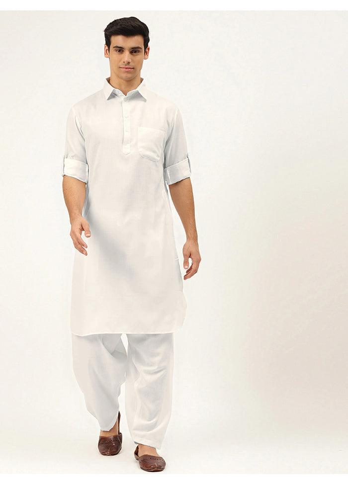 White Cotton Blend Kurta And Pajama Set VDSF1802366 - Indian Silk House Agencies