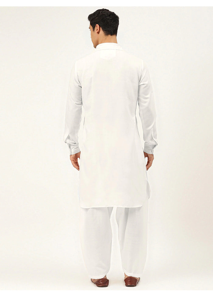 White Cotton Blend Kurta And Pajama Set VDSF1802366 - Indian Silk House Agencies