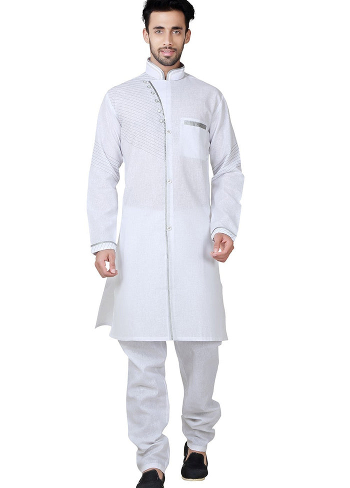 White Cotton Blend Kurta And Pajama Set VDSF1802367