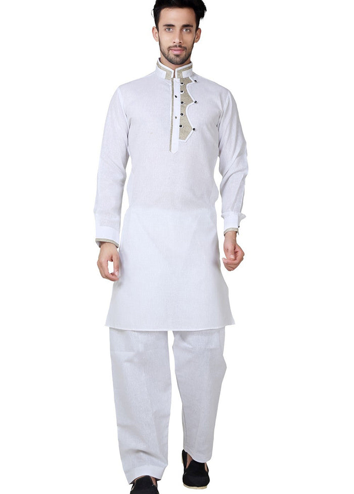 White Cotton Blend Kurta And Pajama Set VDSF1802368 - Indian Silk House Agencies