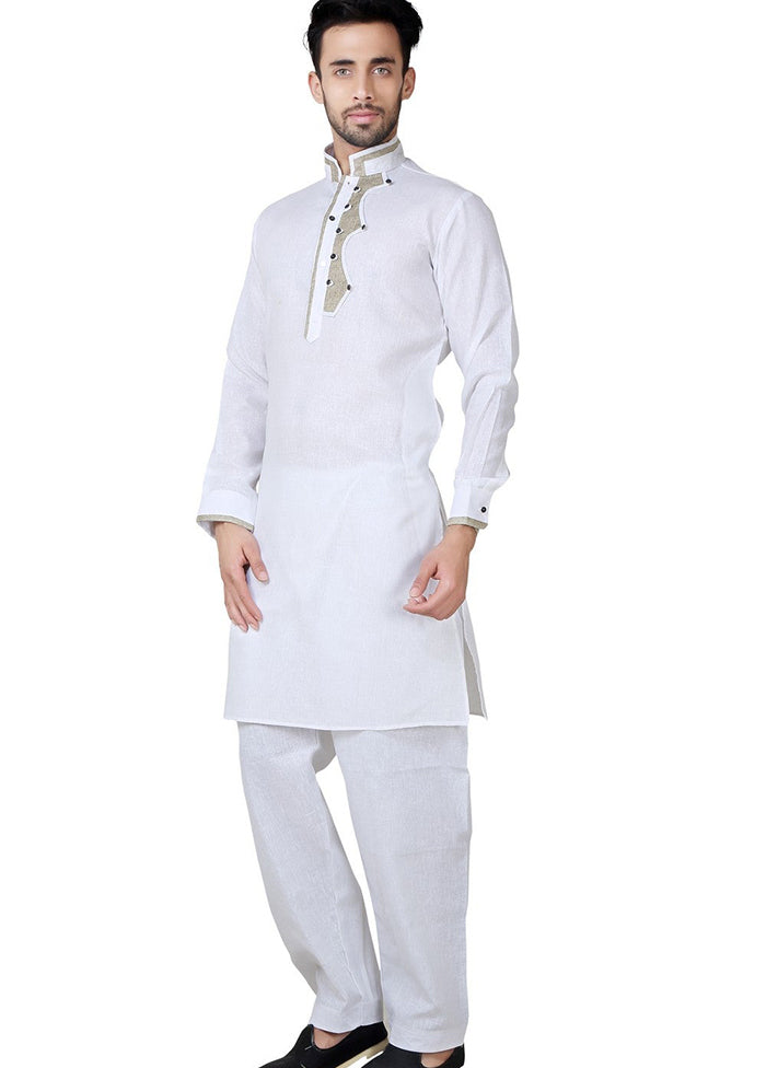 White Cotton Blend Kurta And Pajama Set VDSF1802368 - Indian Silk House Agencies