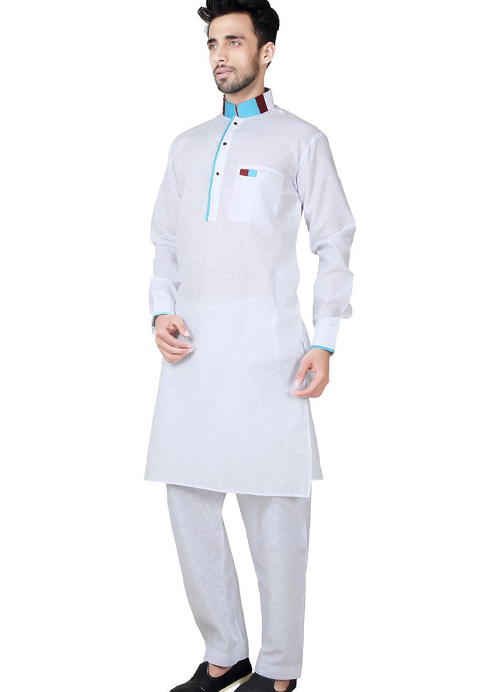 White Cotton Blend Kurta And Pajama Set VDSF1802369 - Indian Silk House Agencies