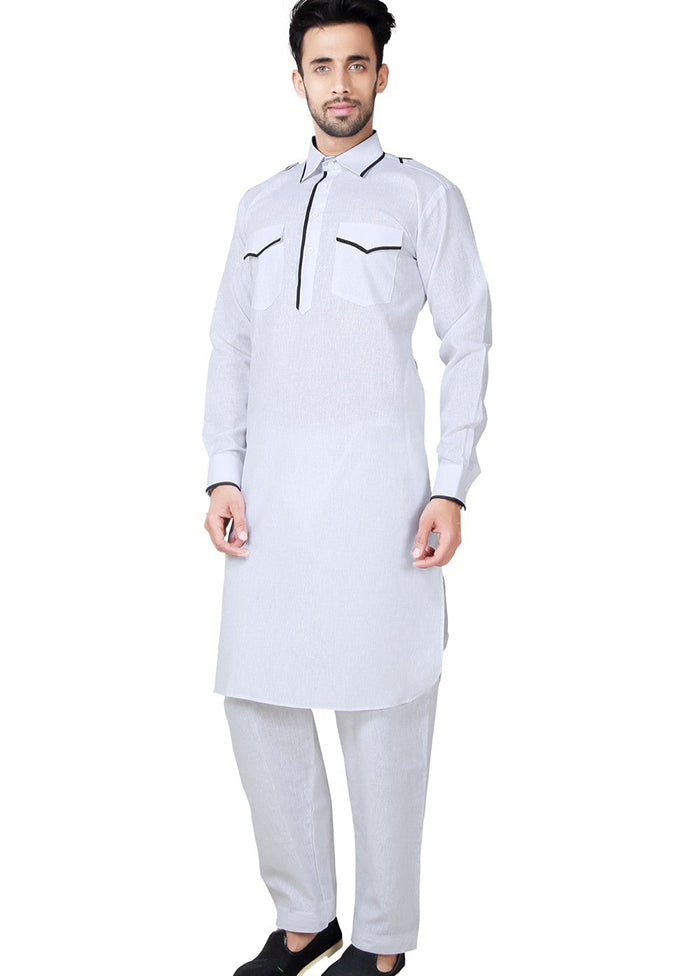 White Cotton Blend Kurta And Pajama Set VDSF1802370 - Indian Silk House Agencies