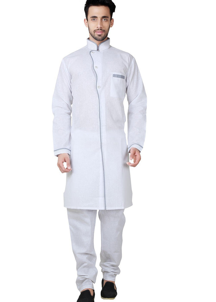 White Cotton Blend Kurta And Pajama Set VDSF1802371 - Indian Silk House Agencies