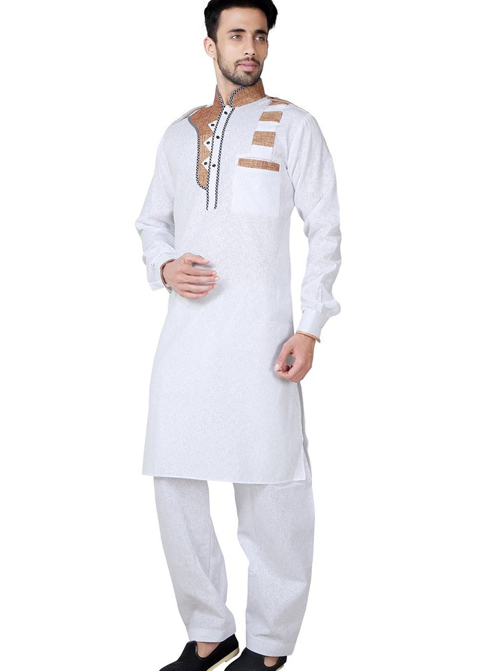 White Cotton Blend Kurta And Pajama Set VDSF1802372 - Indian Silk House Agencies