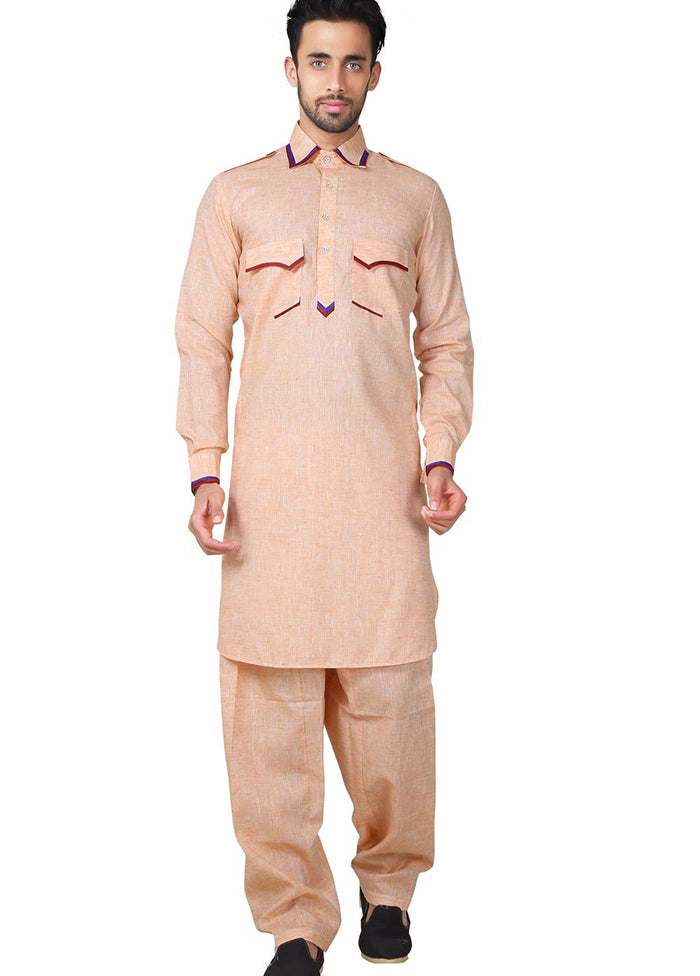 Peach Cotton Blend Kurta And Pajama Set VDSF1802373 - Indian Silk House Agencies