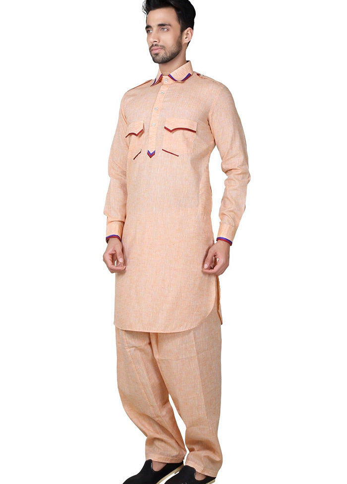 Peach Cotton Blend Kurta And Pajama Set VDSF1802373 - Indian Silk House Agencies