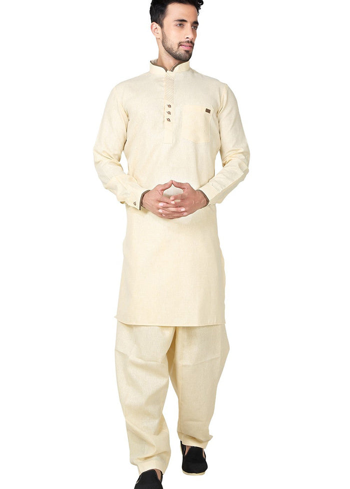 Yellow Cotton Blend Kurta And Pajama Set VDSF1802375 - Indian Silk House Agencies