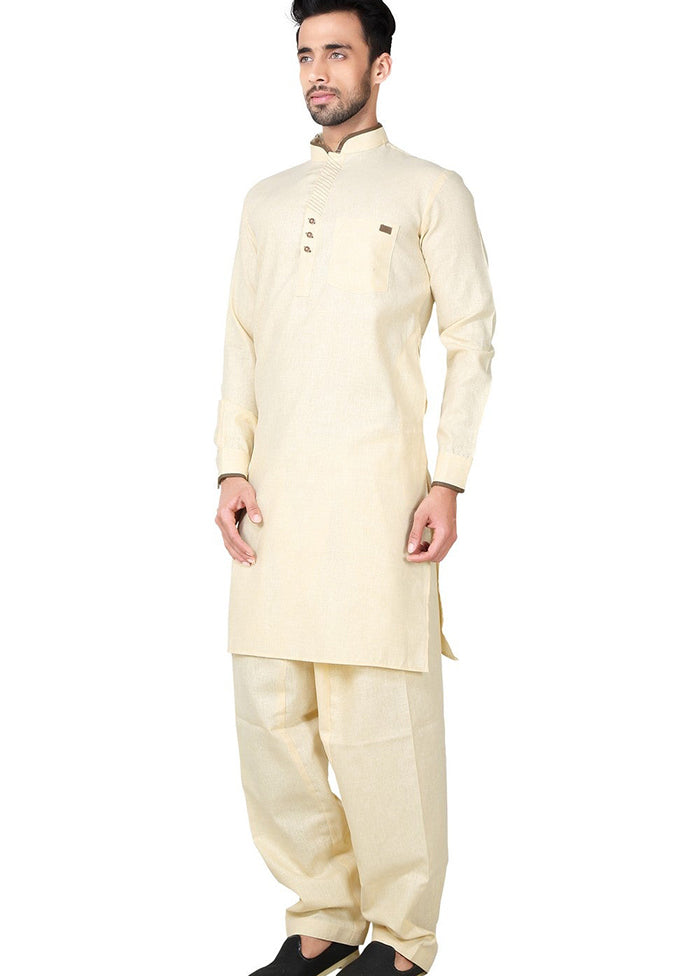 Yellow Cotton Blend Kurta And Pajama Set VDSF1802375 - Indian Silk House Agencies