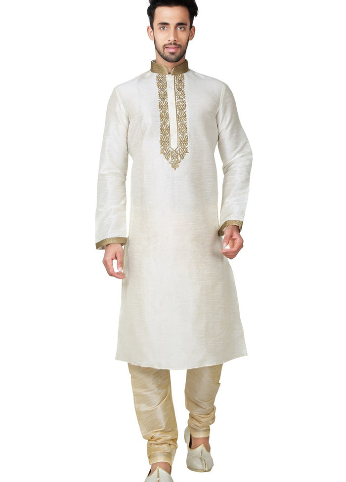 Cream Silk Kurta And Pajama Set VDSF1802377 - Indian Silk House Agencies