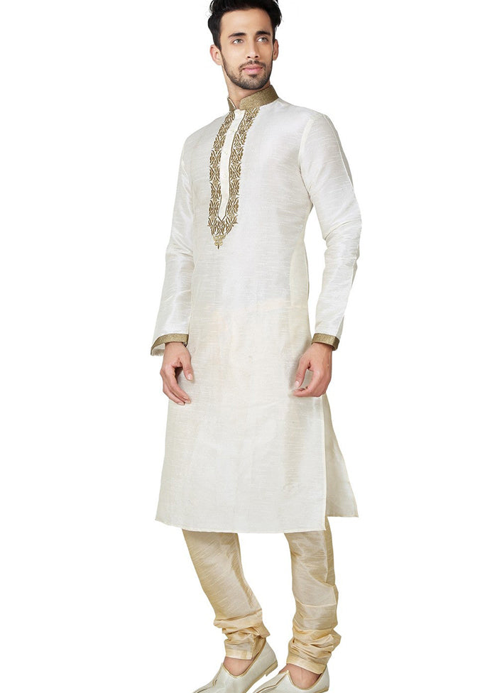 Cream Silk Kurta And Pajama Set VDSF1802377 - Indian Silk House Agencies