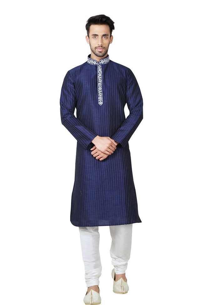 Navy Blue Silk Kurta And Pajama Set VDSF1802388 - Indian Silk House Agencies