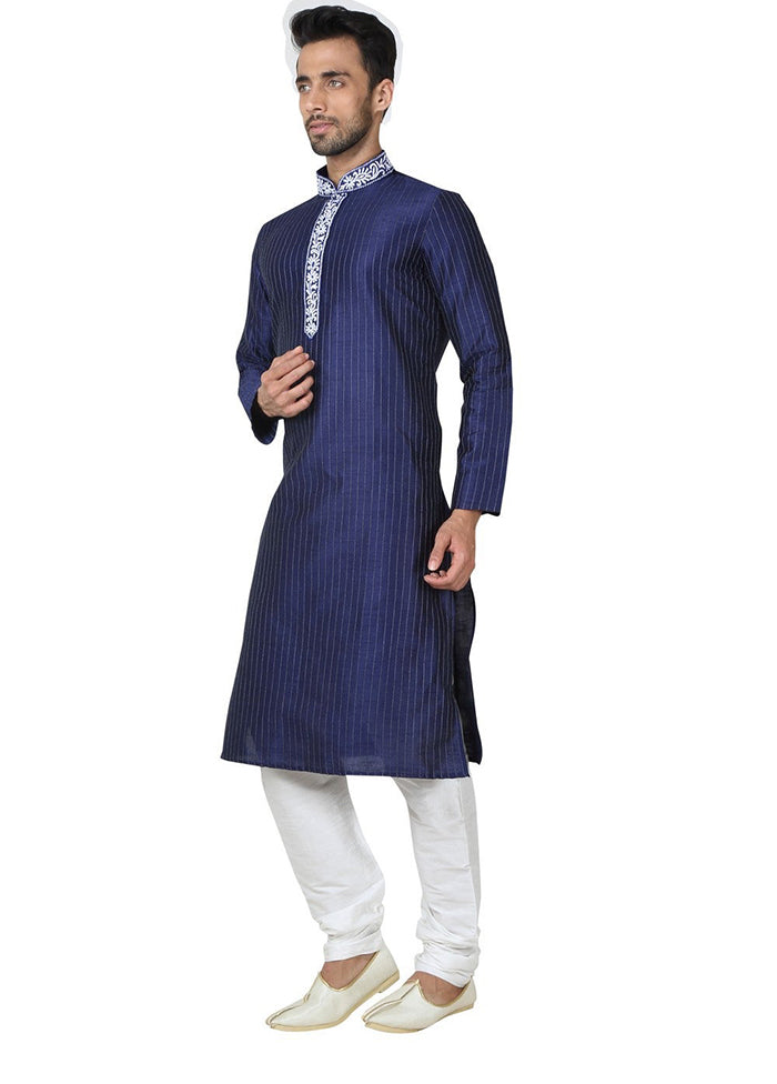 Navy Blue Silk Kurta And Pajama Set VDSF1802388 - Indian Silk House Agencies