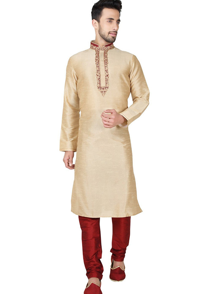 Gold Silk Kurta And Pajama Set VDSF1802389 - Indian Silk House Agencies