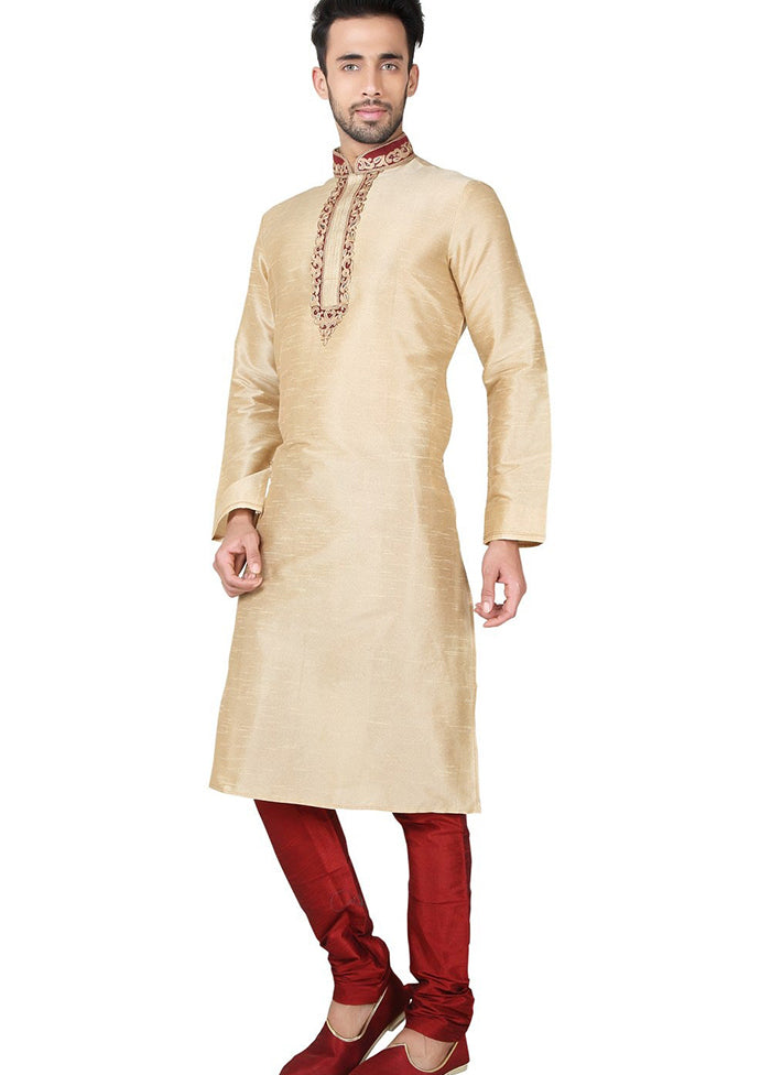 Gold Silk Kurta And Pajama Set VDSF1802389 - Indian Silk House Agencies