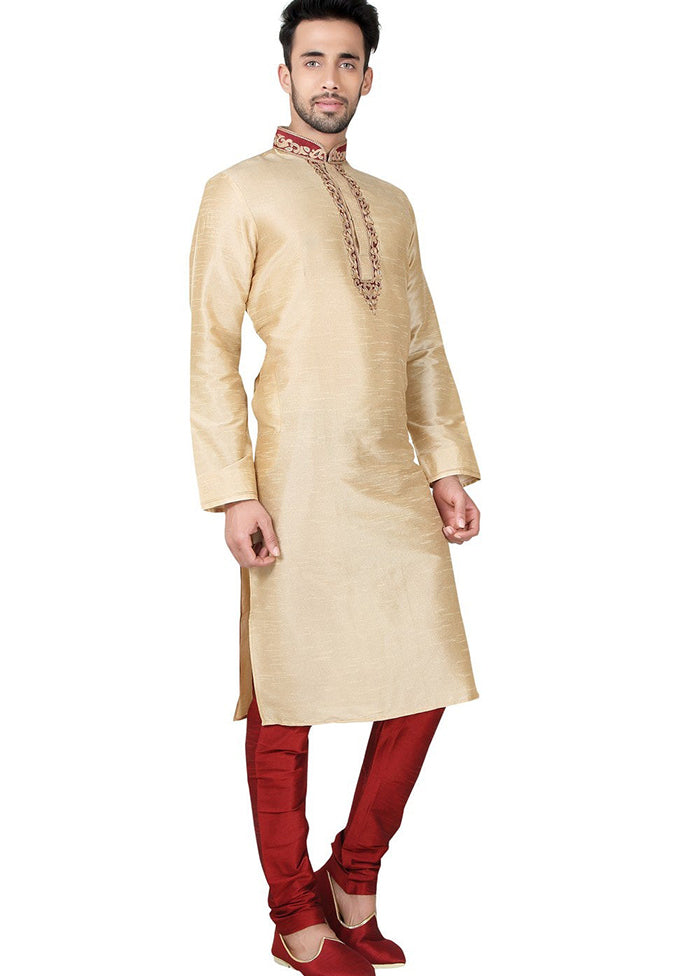 Gold Silk Kurta And Pajama Set VDSF1802389 - Indian Silk House Agencies