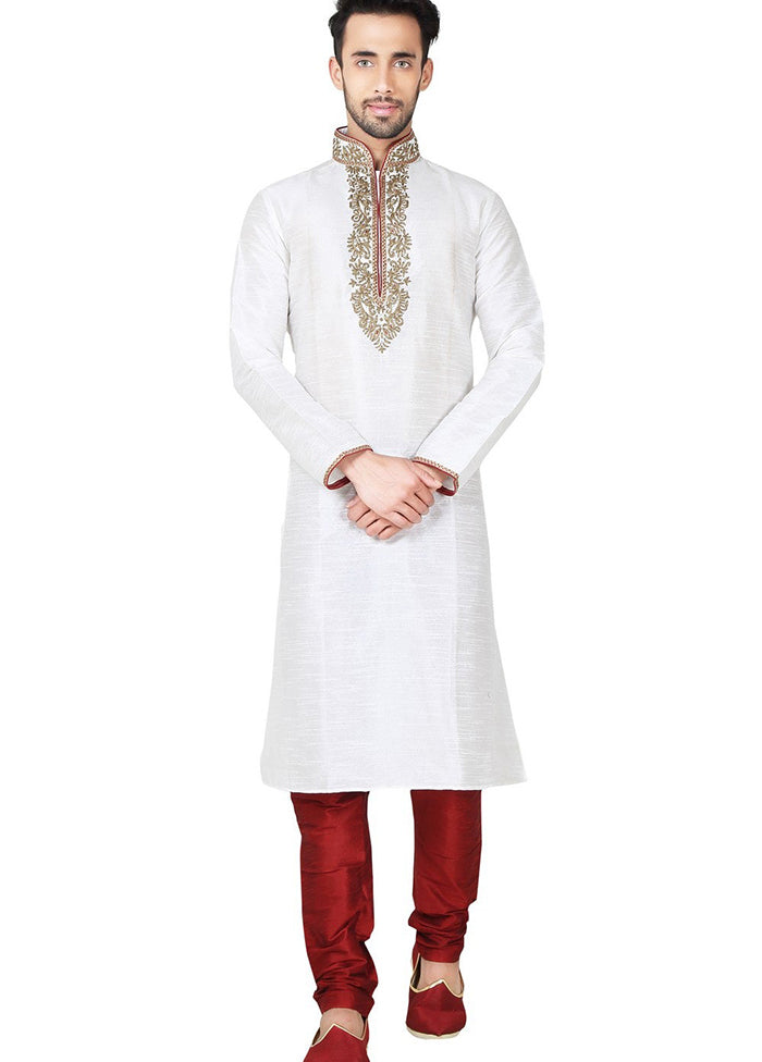 White Silk Kurta And Pajama Set VDSF1802390 - Indian Silk House Agencies