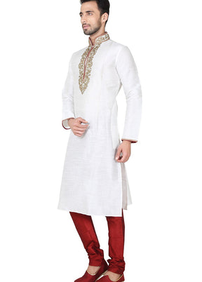 White Silk Kurta And Pajama Set VDSF1802390 - Indian Silk House Agencies