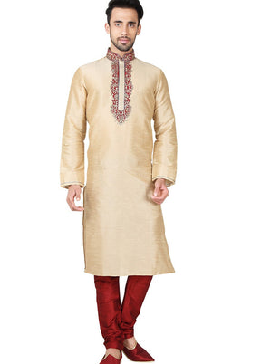 Gold Silk Kurta And Pajama Set VDSF1802393 - Indian Silk House Agencies