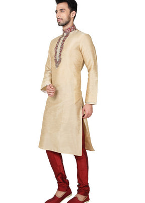 Gold Silk Kurta And Pajama Set VDSF1802393 - Indian Silk House Agencies