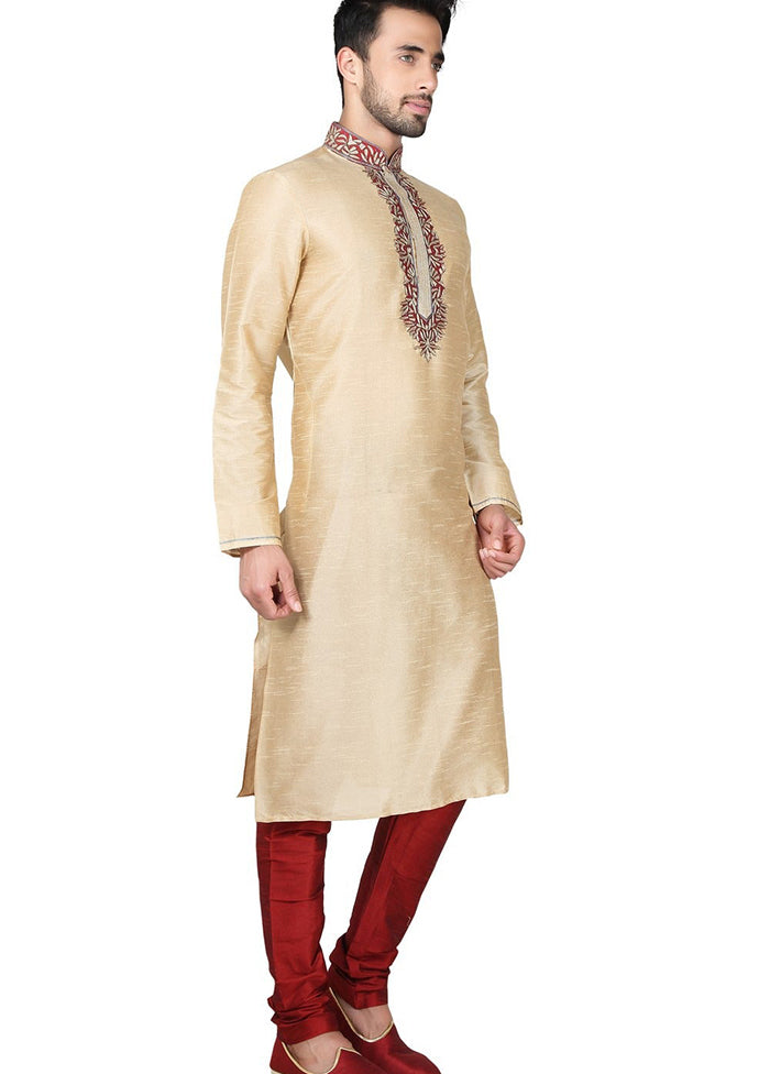 Gold Silk Kurta And Pajama Set VDSF1802393 - Indian Silk House Agencies