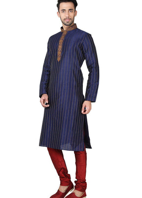 Navy Blue Silk Kurta And Pajama Set VDSF1802394 - Indian Silk House Agencies