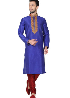 Royal Blue Silk Kurta And Pajama Set VDSF1802395 - Indian Silk House Agencies