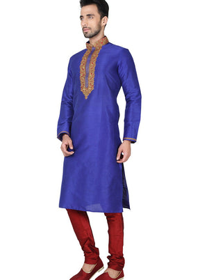 Royal Blue Silk Kurta And Pajama Set VDSF1802395 - Indian Silk House Agencies