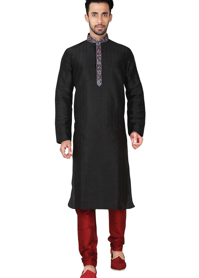 Black Silk Kurta And Pajama Set VDSF1802399 - Indian Silk House Agencies