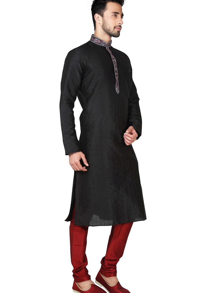 Black Silk Kurta And Pajama Set VDSF1802399 - Indian Silk House Agencies