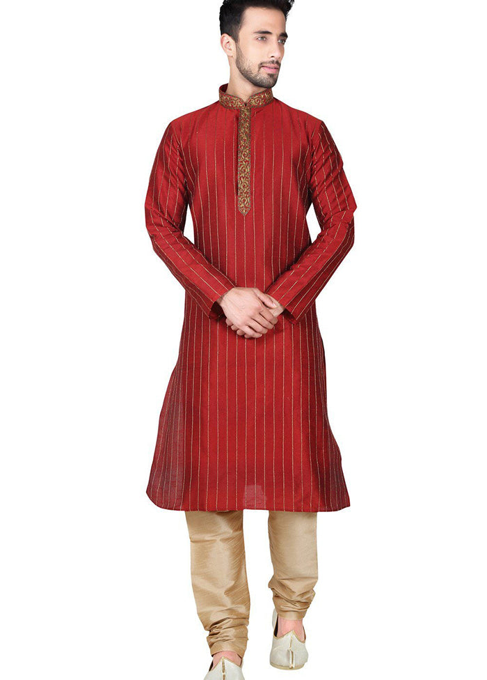 Maroon Silk Kurta And Pajama Set VDSF1802402 - Indian Silk House Agencies