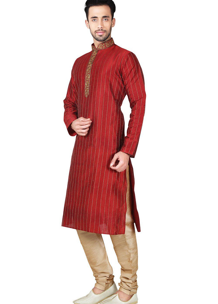 Maroon Silk Kurta And Pajama Set VDSF1802402 - Indian Silk House Agencies