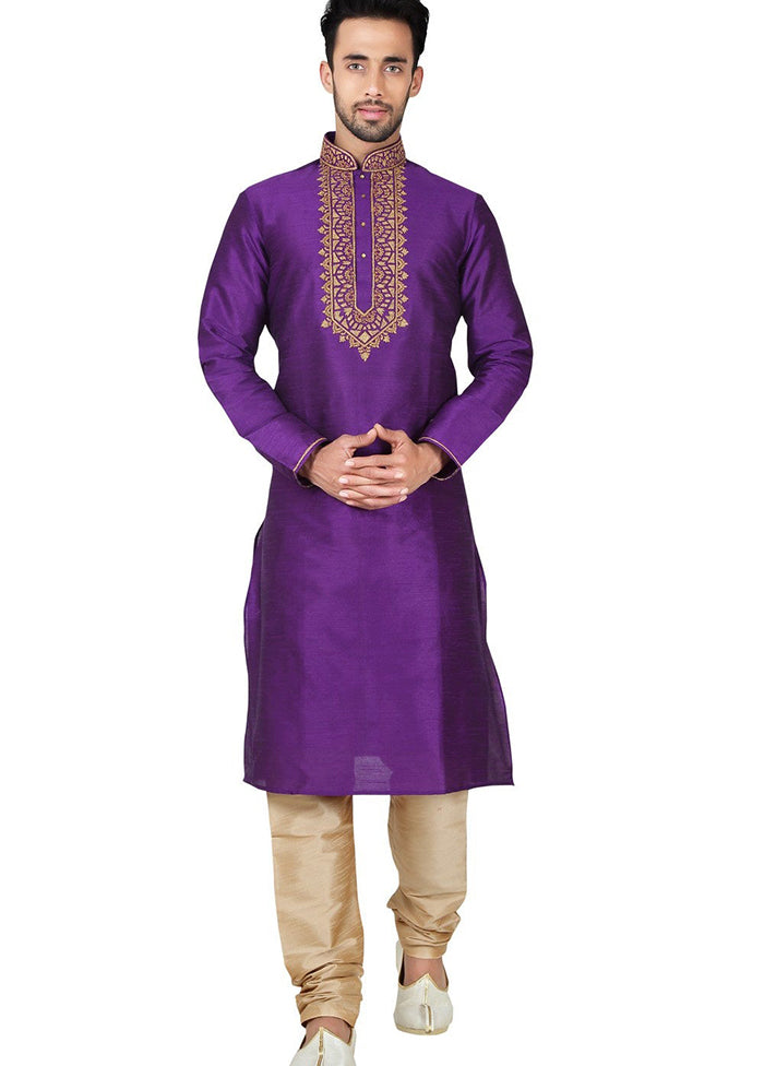 Purple Silk Kurta And Pajama Set VDSF1802403 - Indian Silk House Agencies