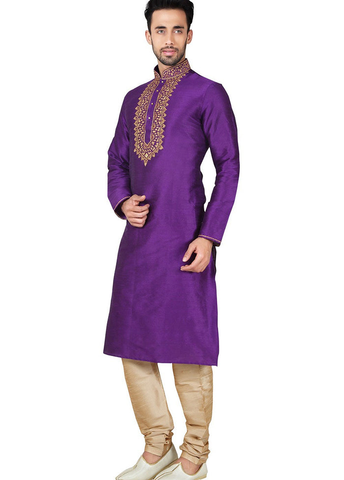 Purple Silk Kurta And Pajama Set VDSF1802403 - Indian Silk House Agencies