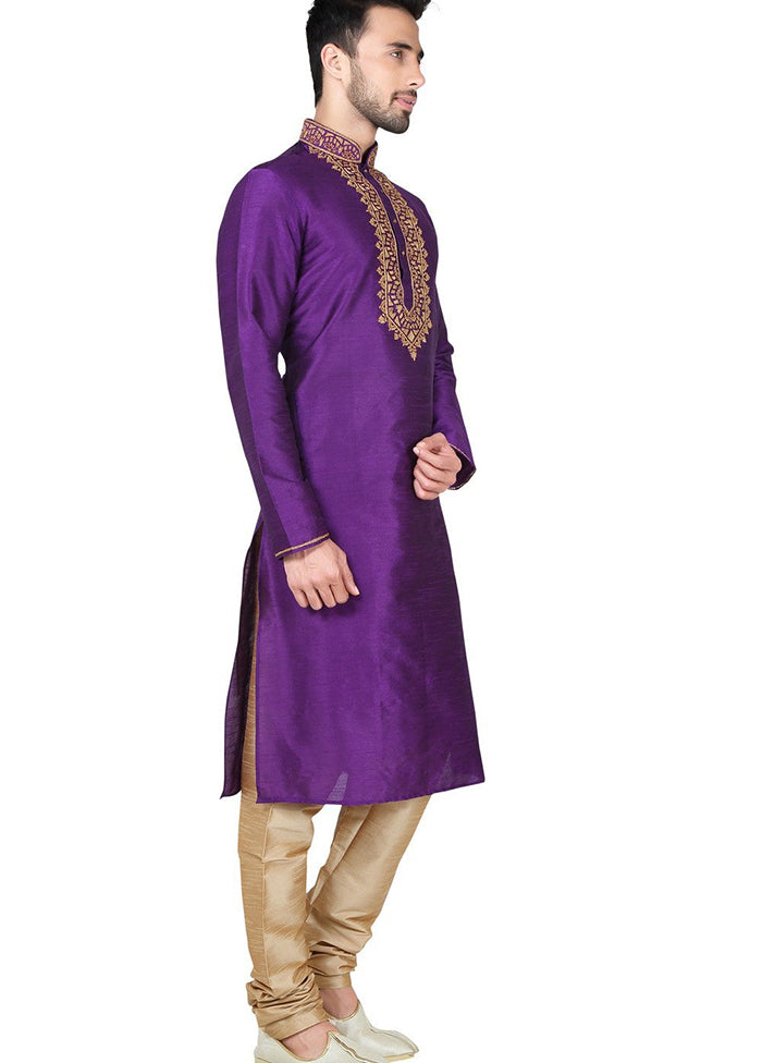 Purple Silk Kurta And Pajama Set VDSF1802403 - Indian Silk House Agencies