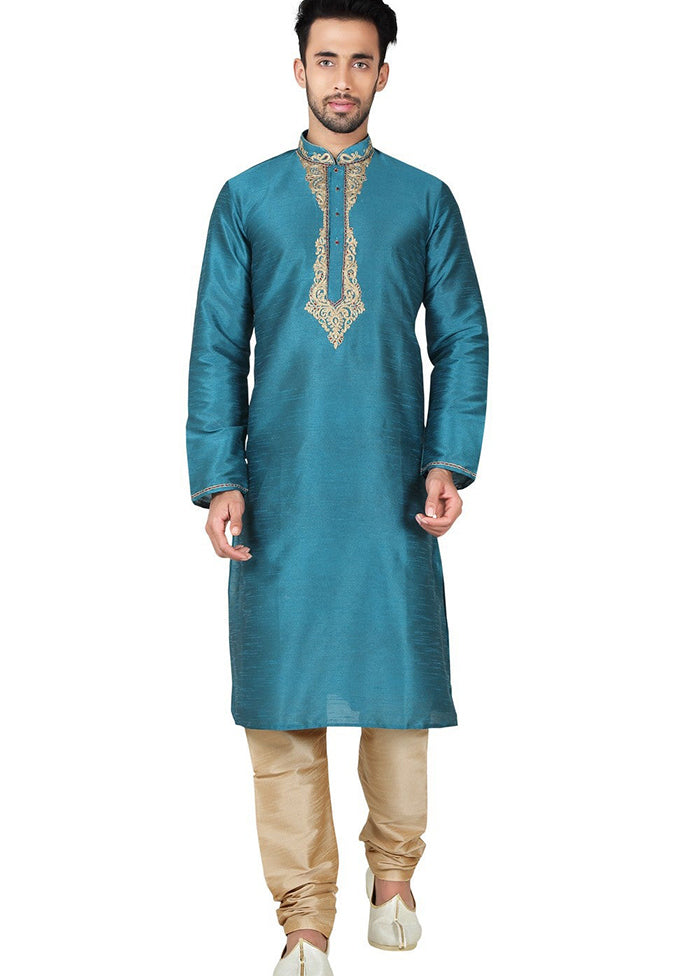 Green Silk Kurta And Pajama Set VDSF1802404 - Indian Silk House Agencies