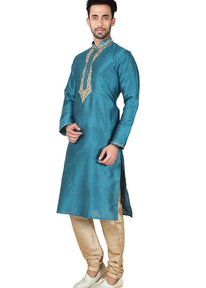 Green Silk Kurta And Pajama Set VDSF1802404 - Indian Silk House Agencies