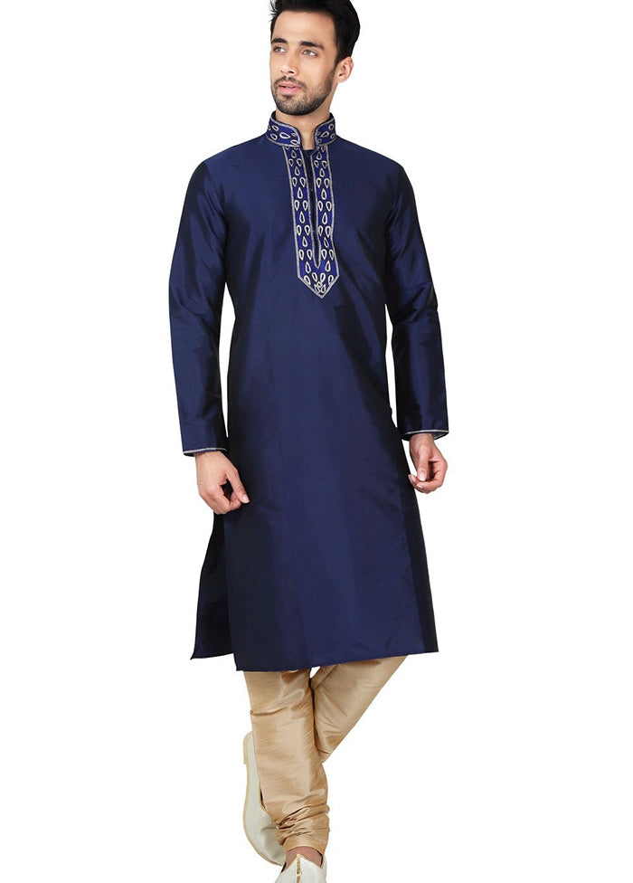 Navy Blue Tufetta Kurta And Pajama Set VDSF1802405 - Indian Silk House Agencies