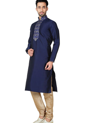 Navy Blue Tufetta Kurta And Pajama Set VDSF1802405 - Indian Silk House Agencies