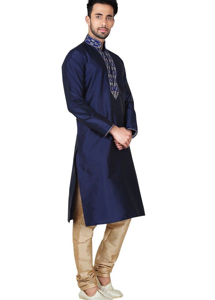 Navy Blue Tufetta Kurta And Pajama Set VDSF1802405 - Indian Silk House Agencies