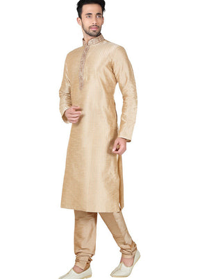 Gold Silk Kurta And Pajama Set VDSF1802406 - Indian Silk House Agencies