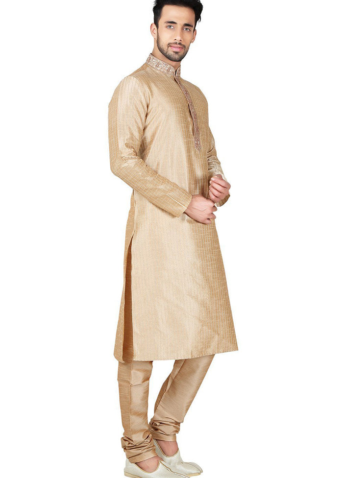 Gold Silk Kurta And Pajama Set VDSF1802406 - Indian Silk House Agencies