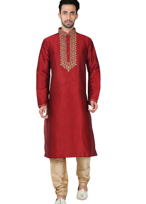 Maroon Silk Kurta And Pajama Set VDSF1802407 - Indian Silk House Agencies