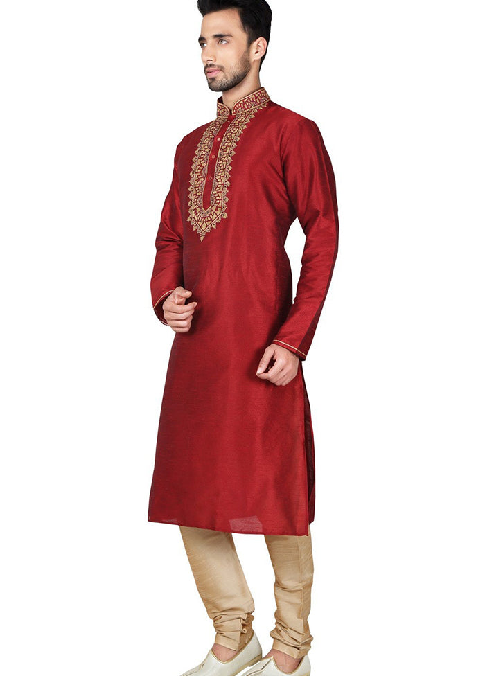 Maroon Silk Kurta And Pajama Set VDSF1802407 - Indian Silk House Agencies