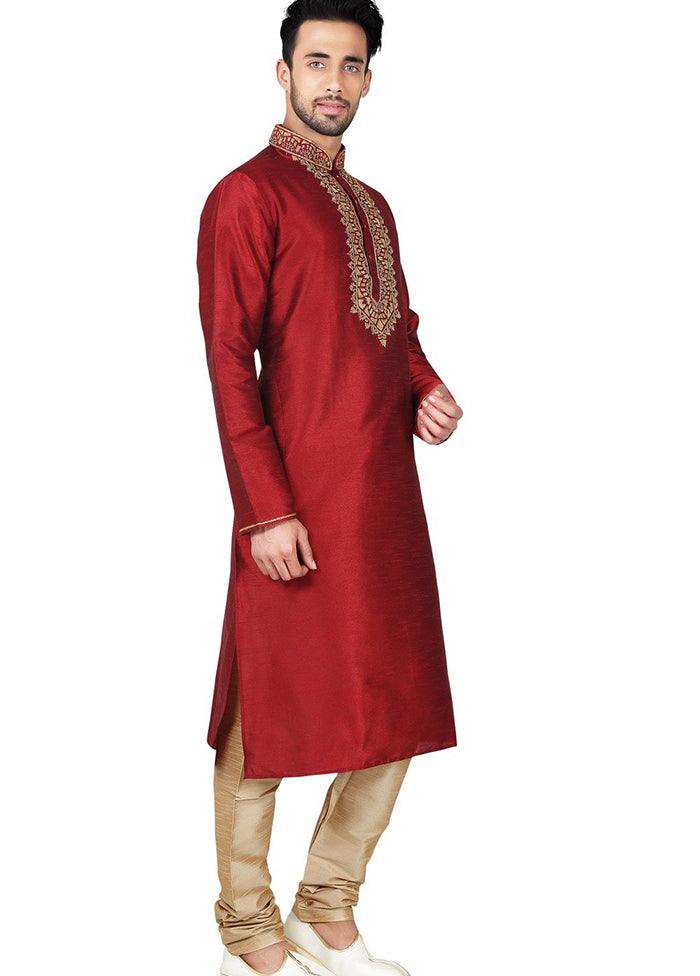 Maroon Silk Kurta And Pajama Set VDSF1802407 - Indian Silk House Agencies