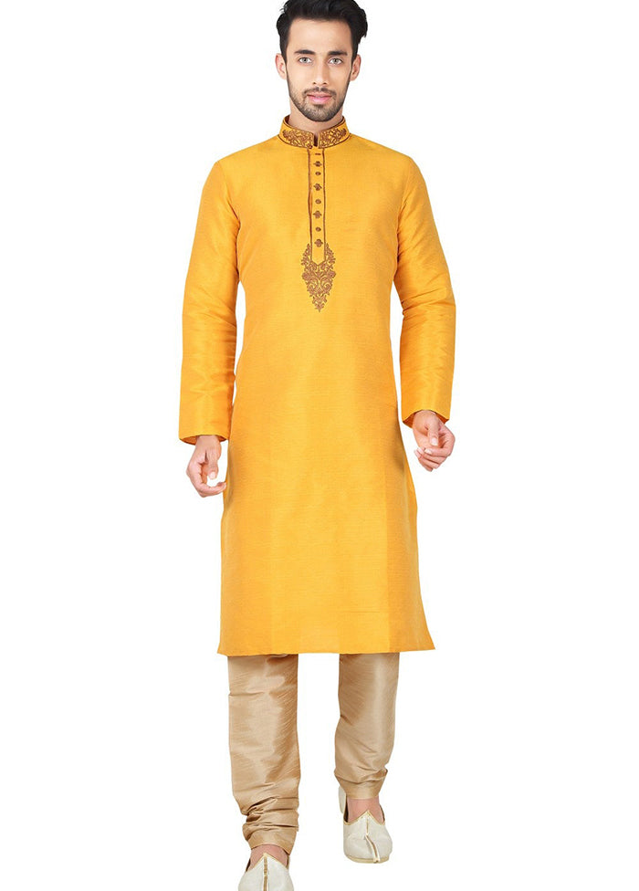 Yellow Silk Kurta And Pajama Set VDSF1802409 - Indian Silk House Agencies