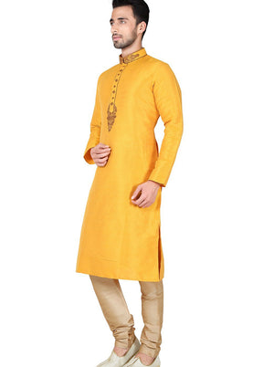 Yellow Silk Kurta And Pajama Set VDSF1802409 - Indian Silk House Agencies