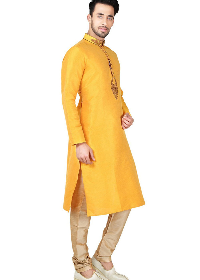 Yellow Silk Kurta And Pajama Set VDSF1802409 - Indian Silk House Agencies