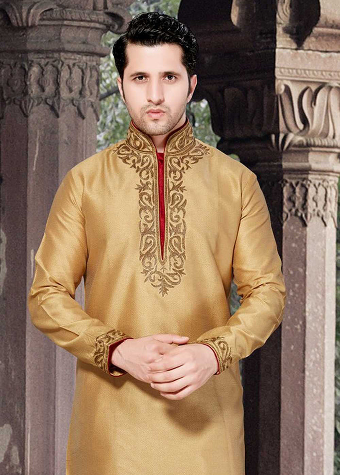 Gold Silk Kurta And Pajama Set VDSF1802410 - Indian Silk House Agencies