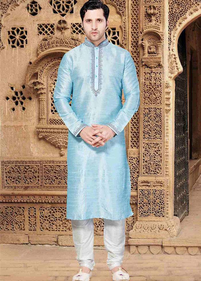 Blue Silk Kurta And Pajama Set VDSF1802411 - Indian Silk House Agencies